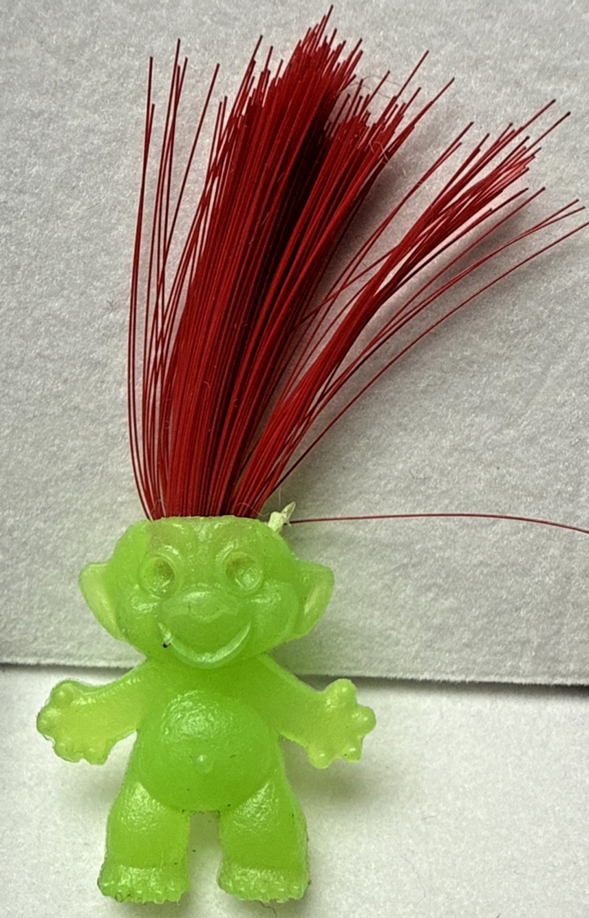 Vintage Mini Troll Doll Green Red Hair Gumball Glows KG Crazy Read